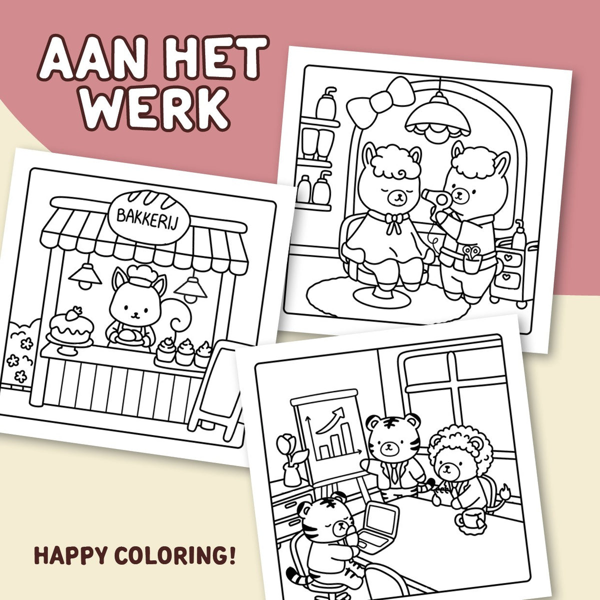 Aan het werk - 40 cute & cozy beroepenbeestjes om in te kleuren (pre-order)