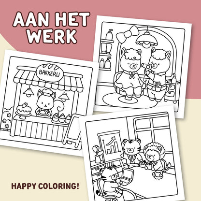 Aan het werk - 40 cute & cozy beroepenbeestjes om in te kleuren (pre-order)