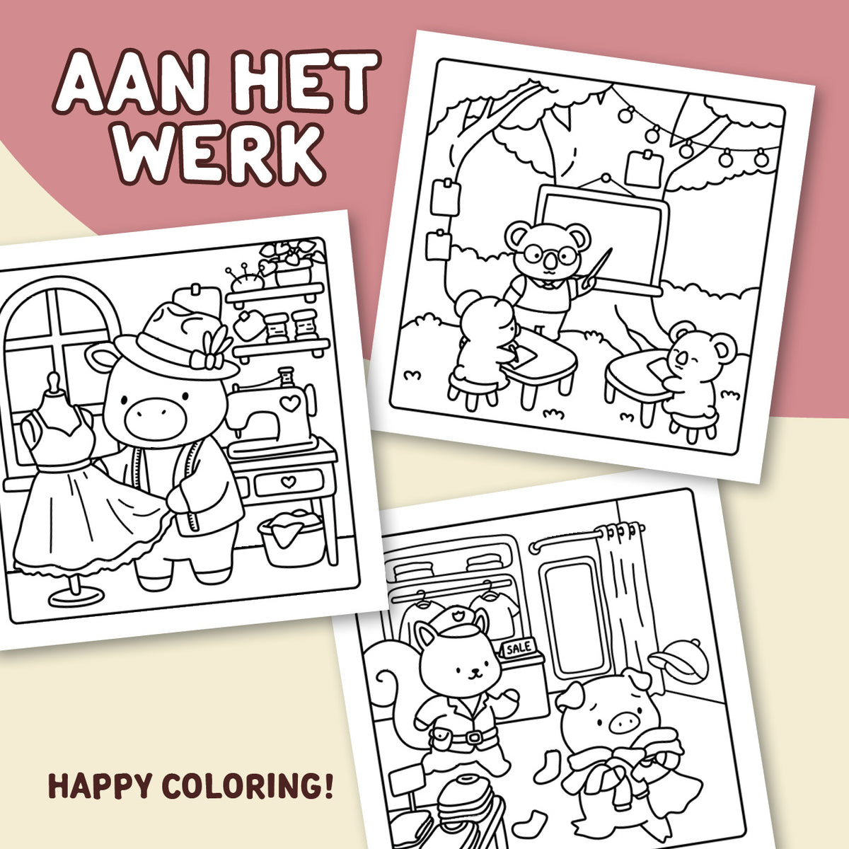 Aan het werk - 40 cute & cozy beroepenbeestjes om in te kleuren (pre-order)