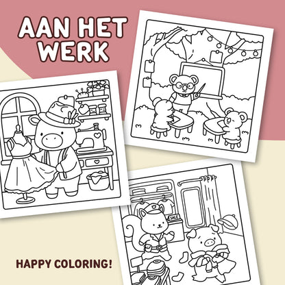 Aan het werk - 40 cute & cozy beroepenbeestjes om in te kleuren (pre-order)